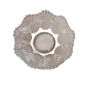 Vintage Mid Century Bowl Frosted Exterior, Scalloped Edges. Fan Motifs